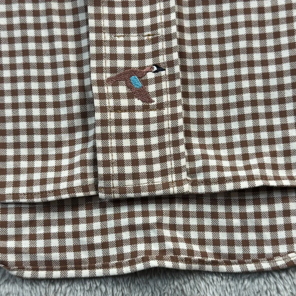 Genteal Performance Shirt Mens XL Brown White Gingham Check Long Sleeve - Picture 5 of 9